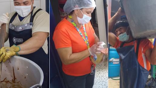 Estos tres migrantes venezolanos dedican hasta 8 horas diarias ayudando a los paisanos que acuden al comedor.